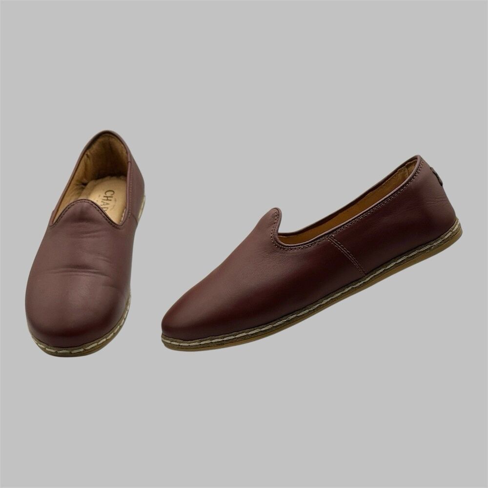 Charix CLASSIC Artisan Bordeaux Leather Slip On Flats Shoes Size 38 US 8
